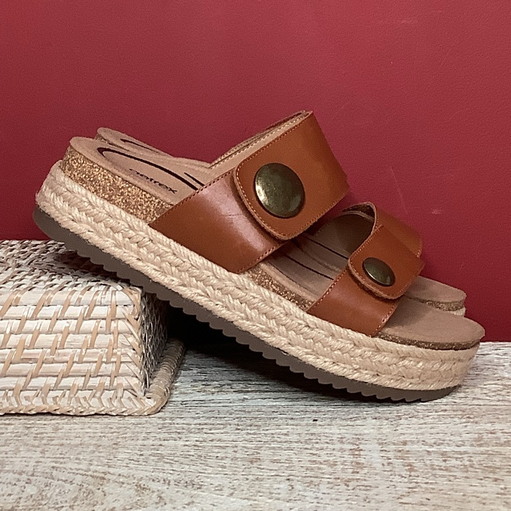 AETREX Sofie Cognac Leather Platform Sandals Jute Trim Arch Support Memo… - Picture 15 of 16